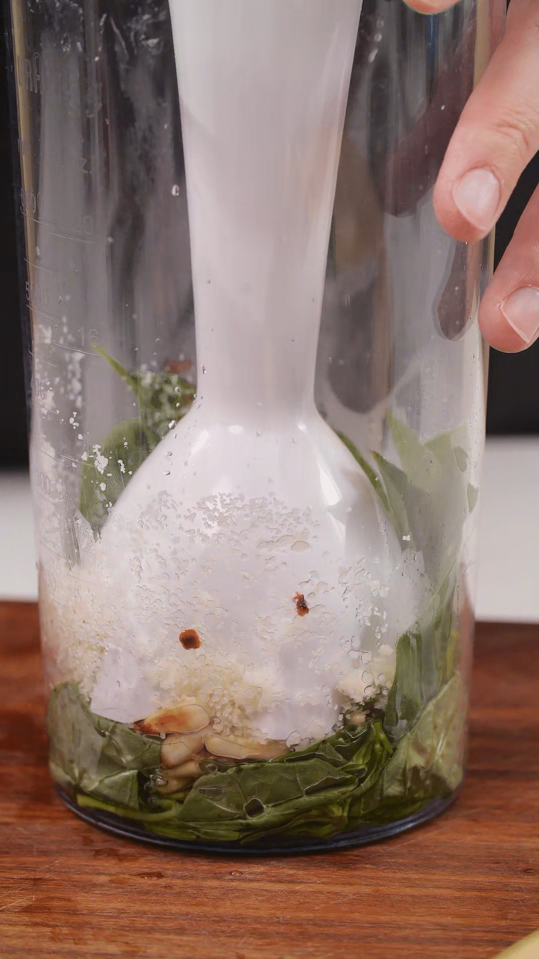 青醬制作：將羅勒去梗，只保留葉片，放入料理機
